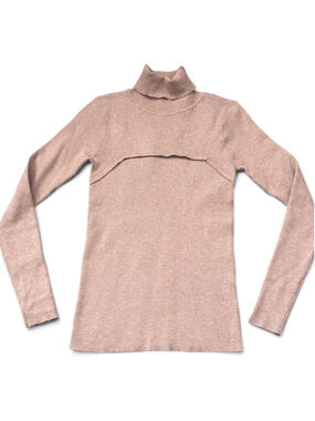 PRETTYGARDEN Ribbed Turtleneck Sweater Beige Size M